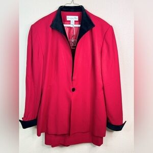 80s Christian Dior Red Crepe Wool And Velvet Jacket and skirt set size 16